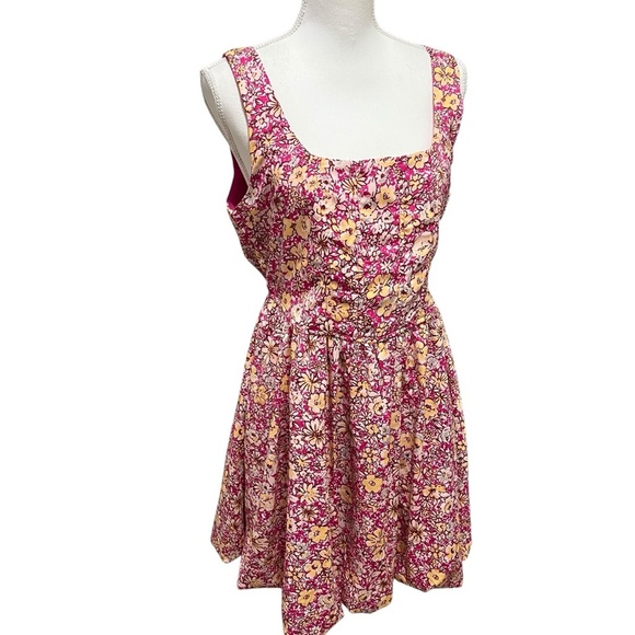 Land of the Free Liberty Fuchsia Floral Corset Mini Tank Dress Size Large Flirty - Picture 3 of 15